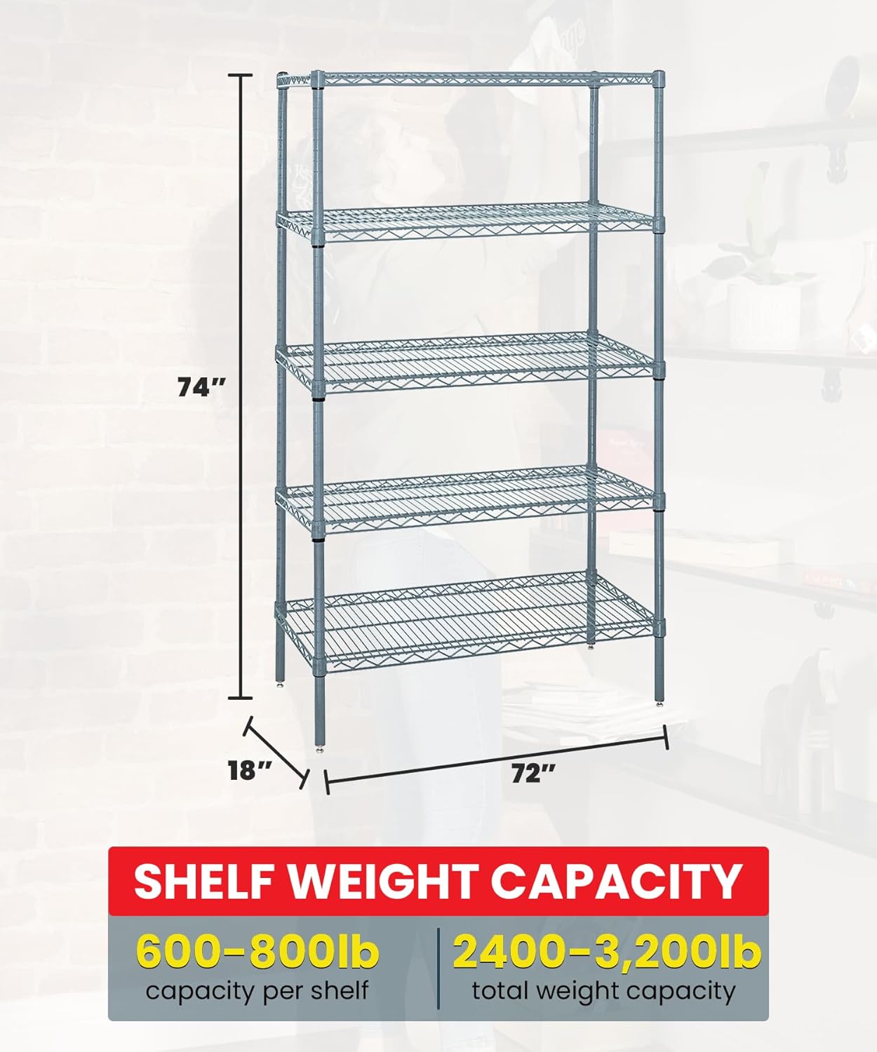 Quantum Storage Systems WR74-1872GY-5 Wire Shelving 5 Shelf Starter Units, 18" x 72" x 74", Gray Epoxy