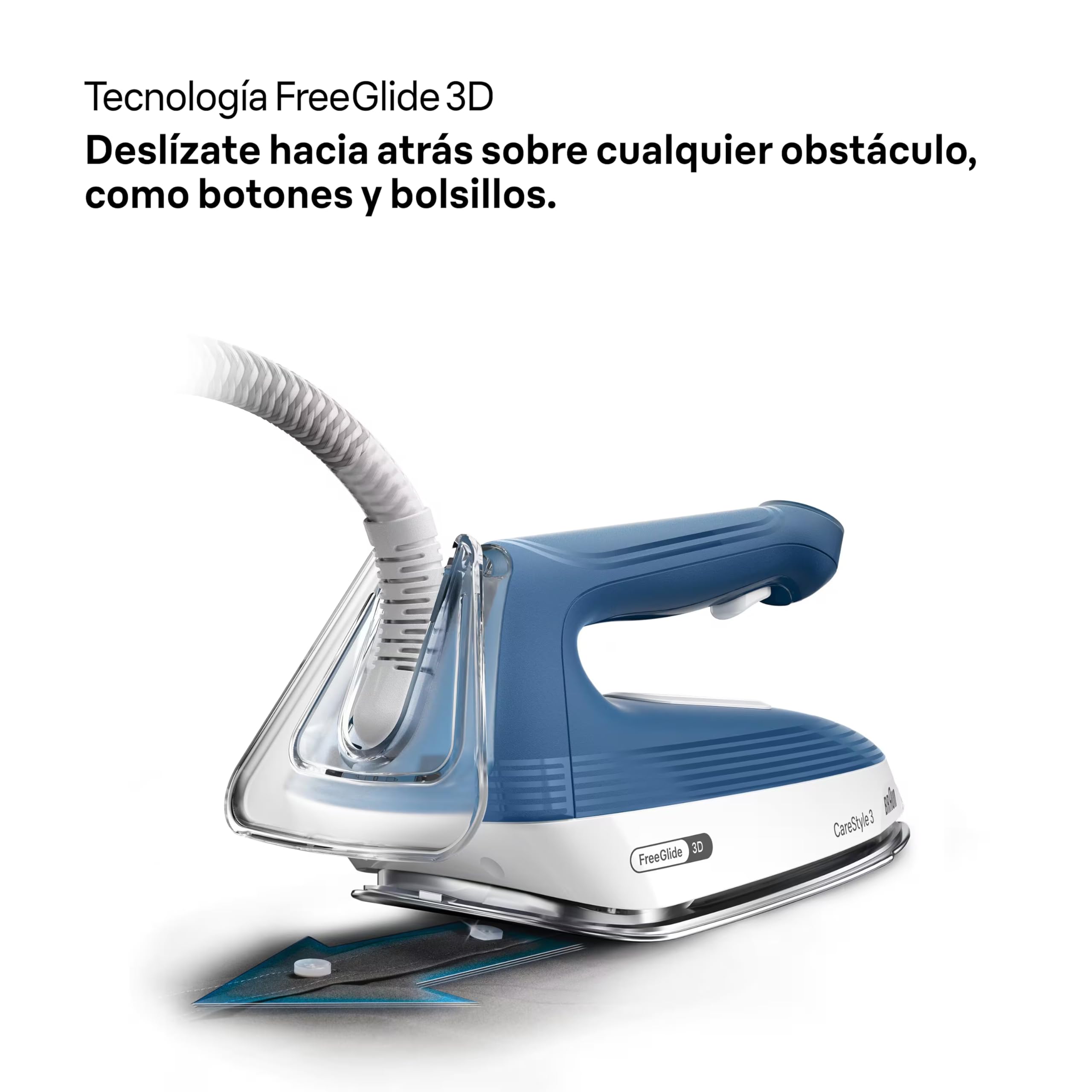 Braun CareStyle 3 – Centro de Planchado Compacto, Plancha de Vapor con Caldera 7 Bar, Tecnología Eco iCare, Suela FreeGlide 3D, Planchado Rápido y Suave, Azul (IS3255BL)