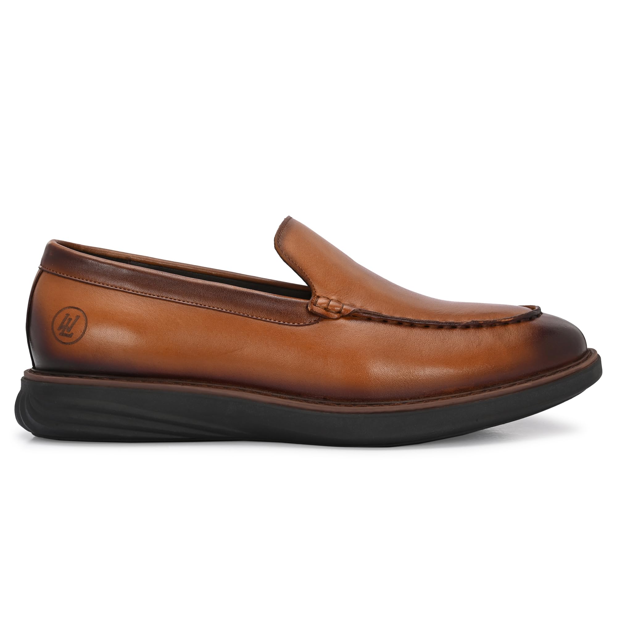 Urban Pro Men's Tan Leather Loafers | Comfort Sneaker Sole Dress Sneaker Hybrid | Burnished Moc-Toe Slip-On | Flexible Business Casual Shoe-image-17