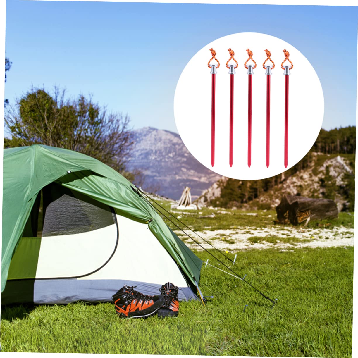 WOONEKY 8PCS Aluminum Alloy Tent Stakes with Rope Durable Outdoor Ground Nails for Camping Hiking and Tarp Setup Lightweight and Portable Tent Accessories