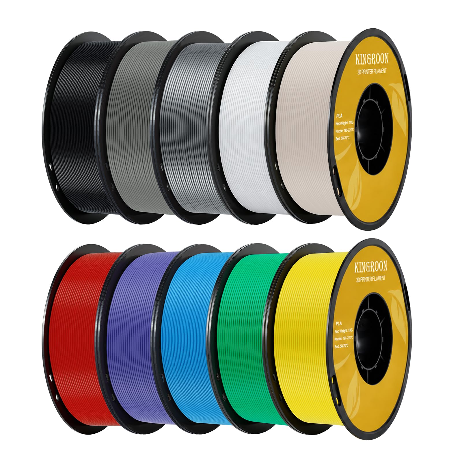 Kingroon PLA Filament Bundle 10KG, 10 Pack 1KG 1.75mm PLA Filament, ±0.02mm Dimensional A…