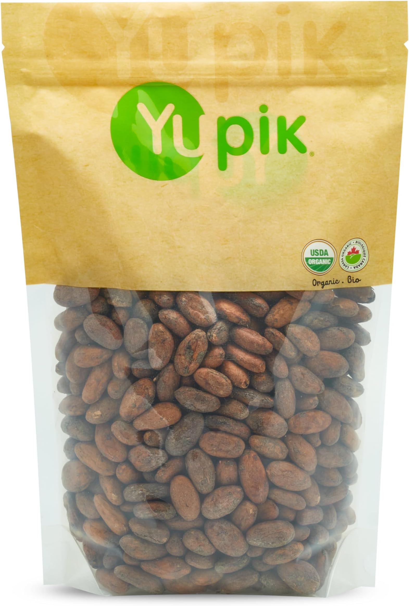 Yupik Organic Raw Cacao Beans, 2.2 lb (35.2 oz), Vegan, GMO-Free, Kosher, Gluten-Free, Dried Beans, Fermented, Unroasted, No Sugar Added, Source of Fiber & Iron, Ideal for Baking & Chocolate Making