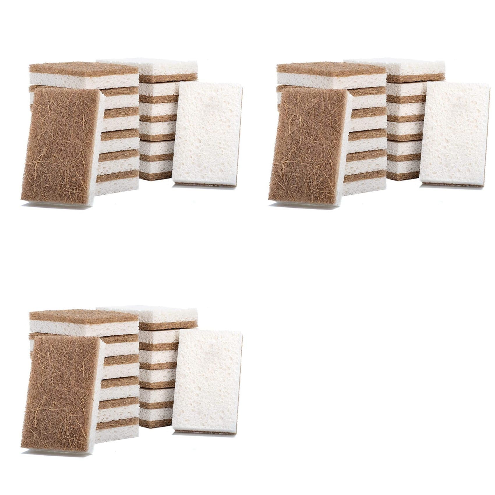 Hndhbfgrt 48PCS Biodegradable Compostable Cellulose Kitchen Sponges Coconut Scrubber - Eco Friendly Sponge for Dishes Cleaning