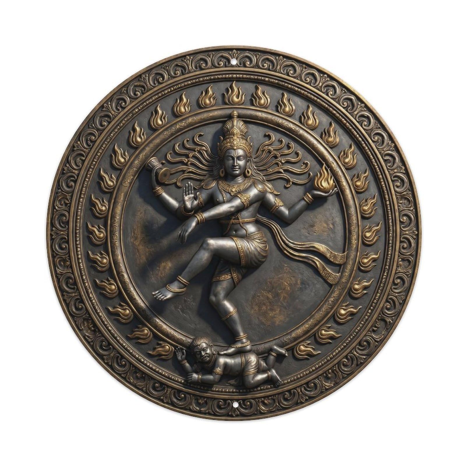 Shiva Nataraja Cosmic Dance Fire Ring Relief Sculpture Metal Tin Sign