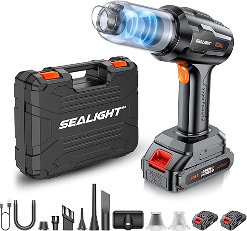 SEALIGHT Aspiradora de mano inalámbrica para automóvil, aspiradora de mano con succión de alta potencia de 21000 pa, dos baterías de larga duración,