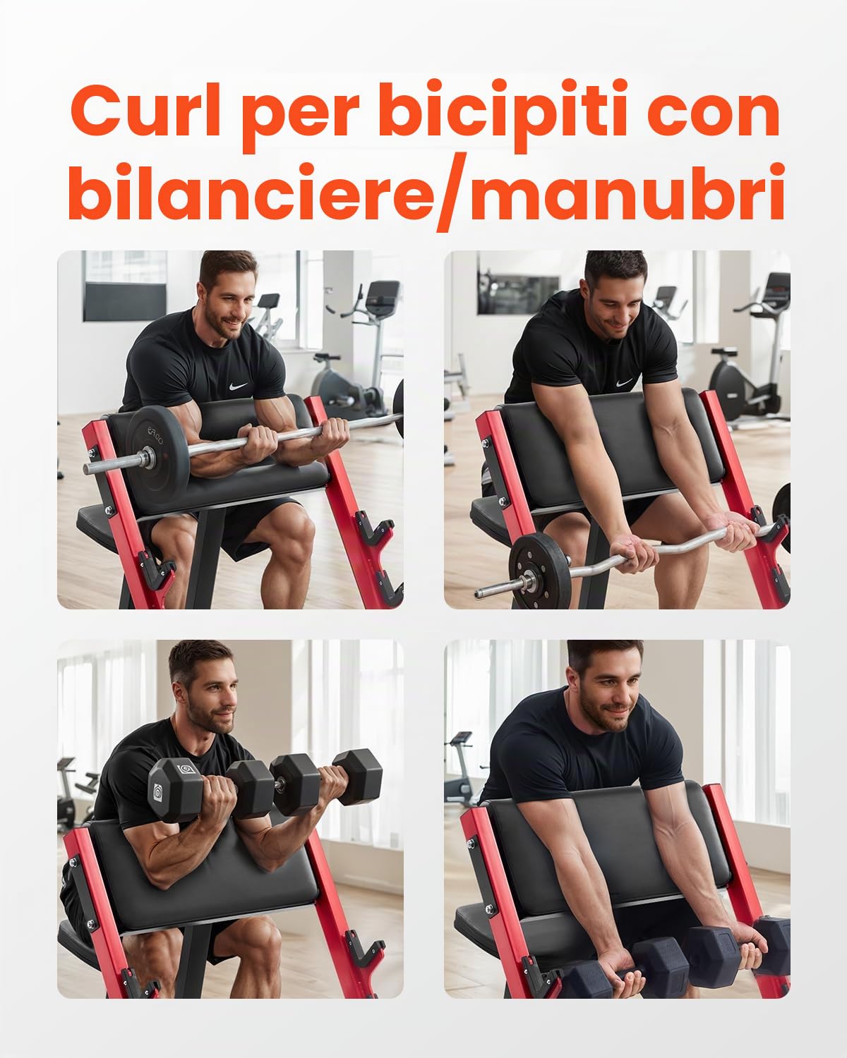 VEVOR Panche per Allenamento Forza per Bicipiti, Carico 300 kg, Stazione per Bicipiti con Manubrio e Bilanciere Isolati per Braccio Seduto, Panca per Pesi Regolabile con Supporti per Barre