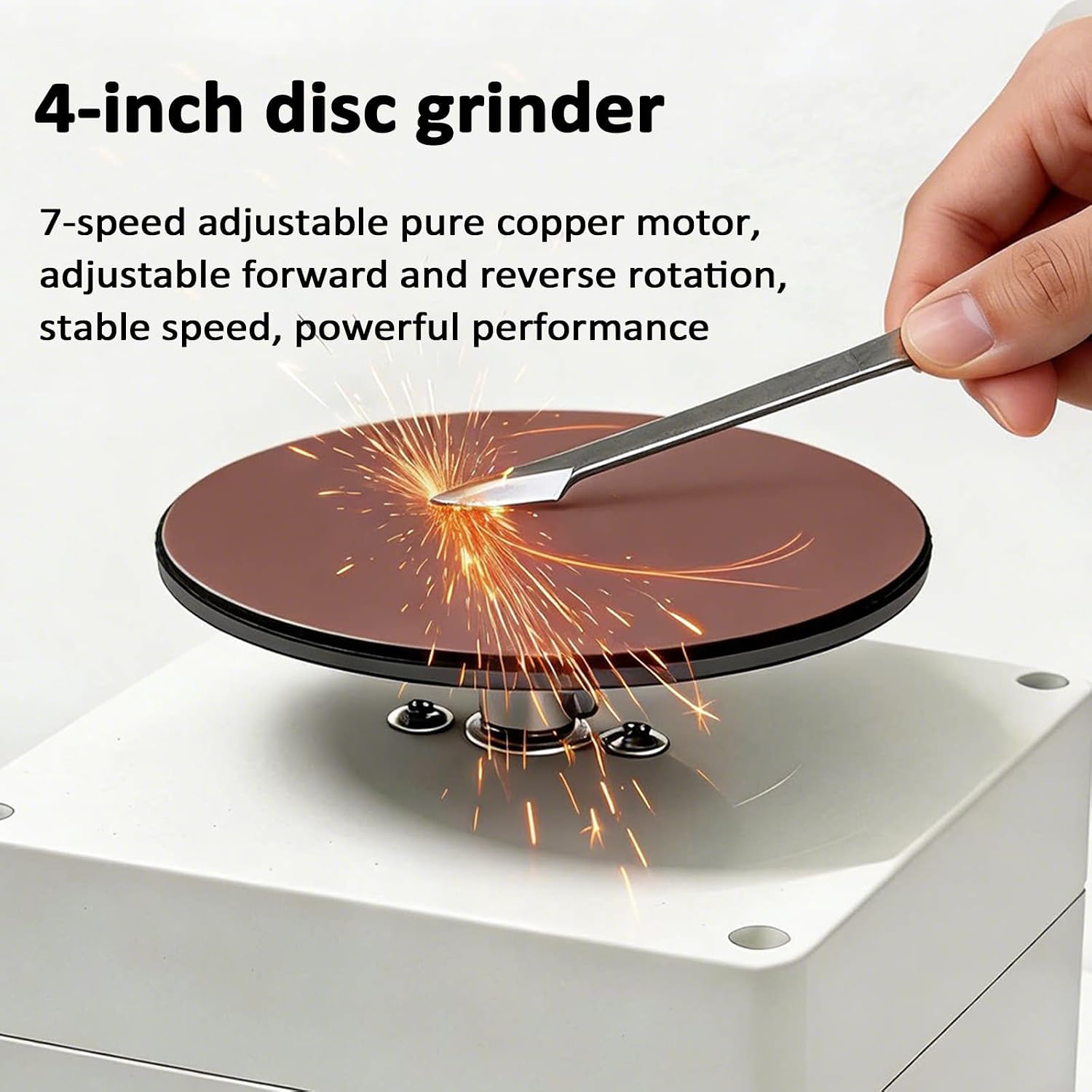 4 Inch Mini Disc Sander, Motor Polishing Machine, 7-Speed Control, with Forward/Reverse Function, with 10pcs Sanding Discs, for Wood, Metal & Crafts