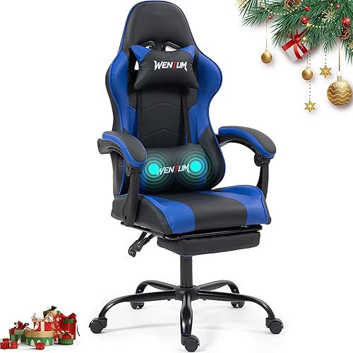 Ernogomic - Silla de juegos con reposapiés de piel sintética, silla de videojuegos de carreras con soporte lumbar, para hombres y mujeres, silla de