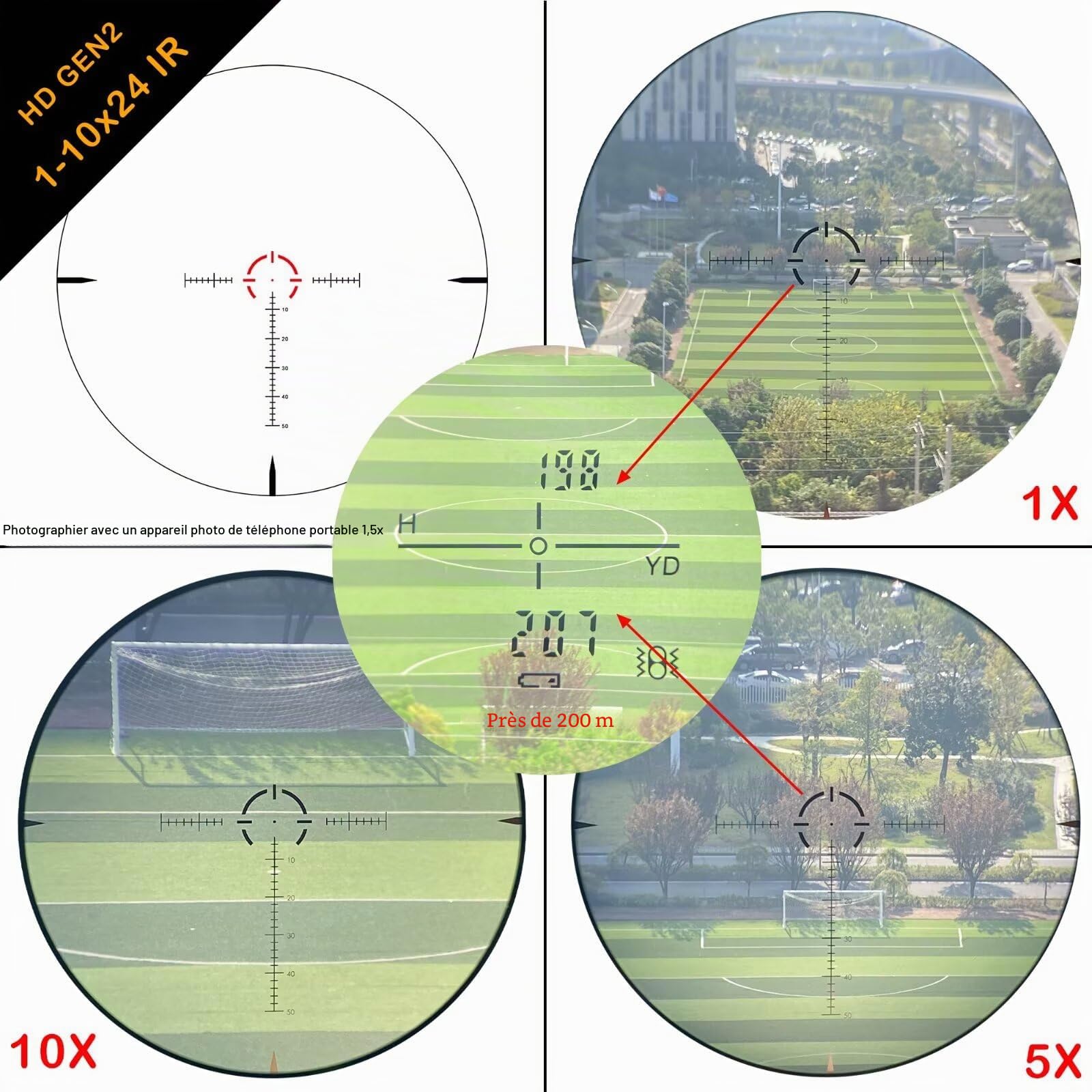 WestHunter Optics HD GEN2 1-10 x 24 IR LPVO Viseur télescopique, second plan focal (SFP), tube de 30 mm, grille éclairée, réglage 1/4 Moa de précision, indiqué uniquement pour les activités sportives