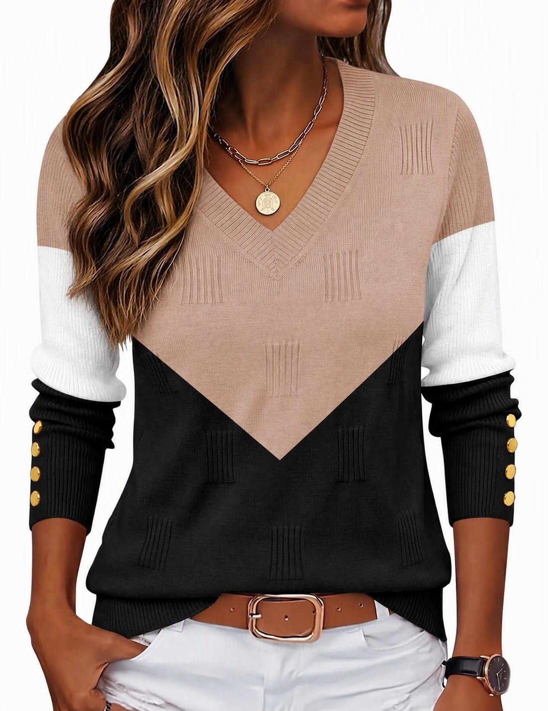 Zeagoo Womens V Neck Sweaters Long Sleeve Lightweight with Buttons Oufits | Basic Pullover Sweater Blouse Tops Fashion Clothing, Ribbed Knit Trendy Fashion Spring Fall Clothing, Business Work Outfits
