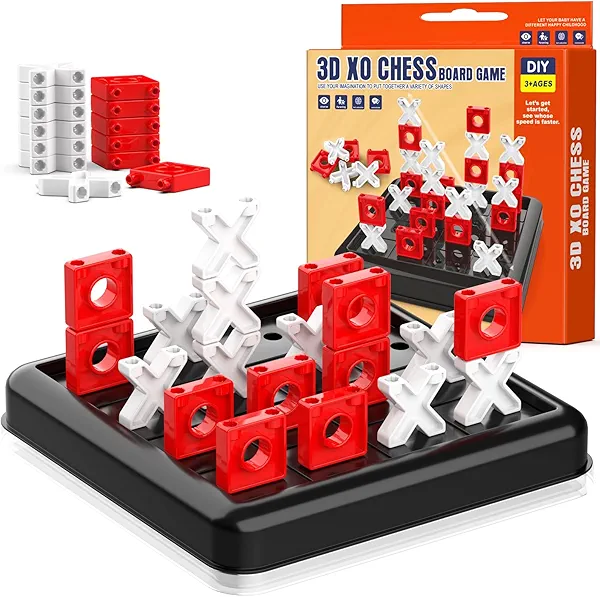 3D Tic Tac Toe Game, Travel Pack Challenging XO Blocks Board, Travel Board Games, Bar Games, Party Game, Family Games, Game Night for Adults