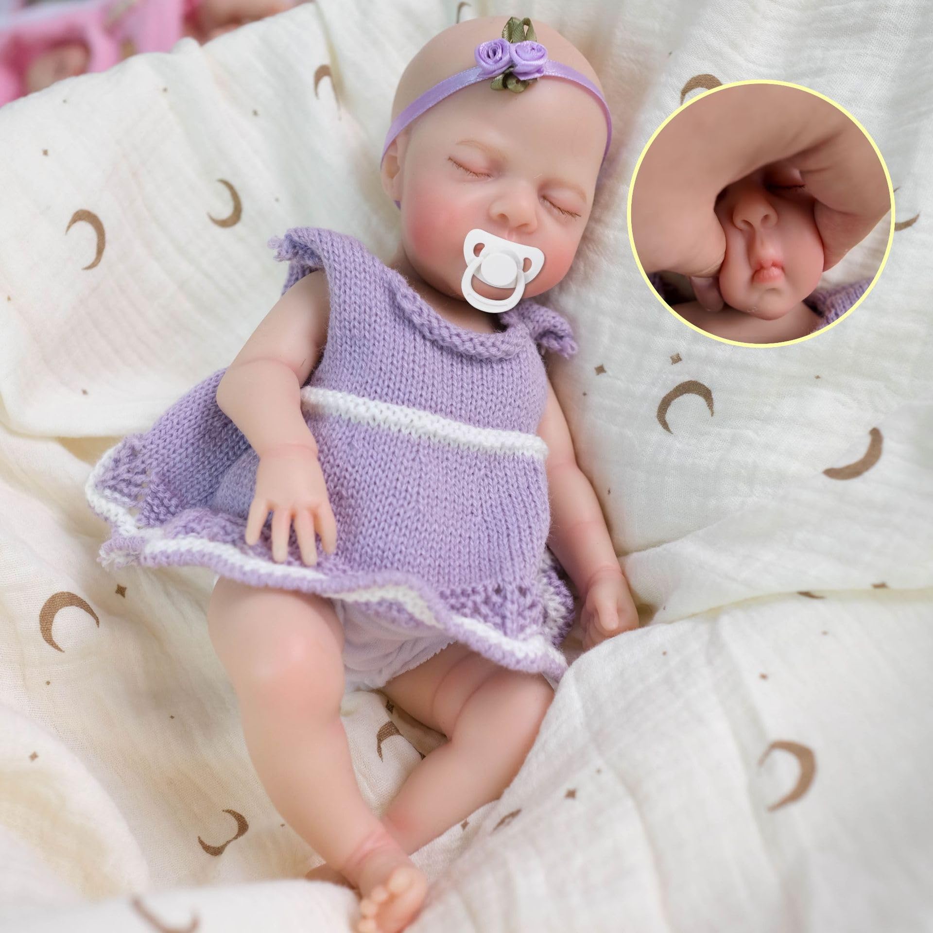 Anano 33cm lebensechtes neugeborenes Reborn Baby vollsilikon | Echte Silikonpuppen mit echtem Babyaussehen, komplettes Zubehör und Geschenkbox inklusive
