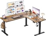 BEXEVUE 63"x55" L Shaped Standing Desk, Reversible Sit Stand Desk,Electric Height Adjustable Desk L Shaped, Corner Standing Desk with Hooks, Home Office Desk, Splice Board, Rustic Brown