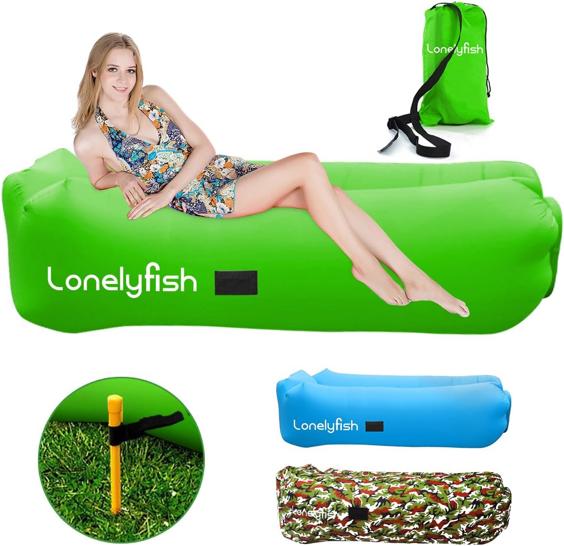 Inflatable Lounger - Waterproof & Leak-Resistant Portable Air Sofa Hammock Ideal Couch For Parties, Pools, Fishing, Traveling, Backyard, Park, Camping, Beach, Support Weight up to 500lb (Green)
