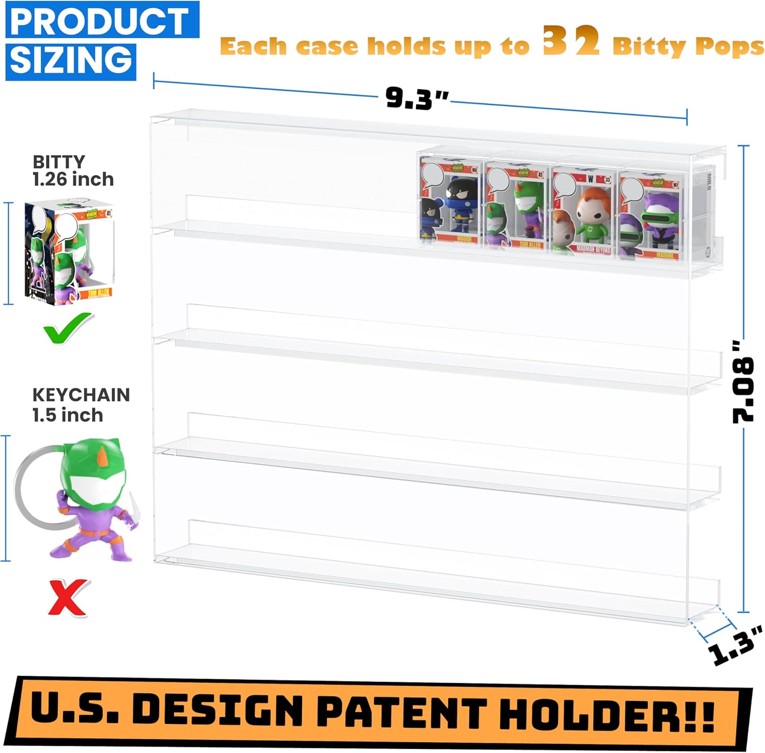 WINKINE Acrylic Display Bitty Protector Case Compatible with Funko Bitty Pop, Clear 32 Slots Figure Display Shelf for Countertop & Wall-mount, Mini Collection Case, Figure Holder Stand, 2 Pack(Clear)