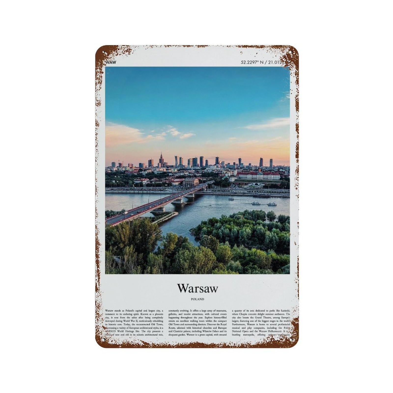 xiaoxiaoshen Warsaw Poland City Scenery Wall Decor Art Metal Tin Poster Modern Home Decor Art Home Bar Shop Decorations Vintage Sign 30x20cm