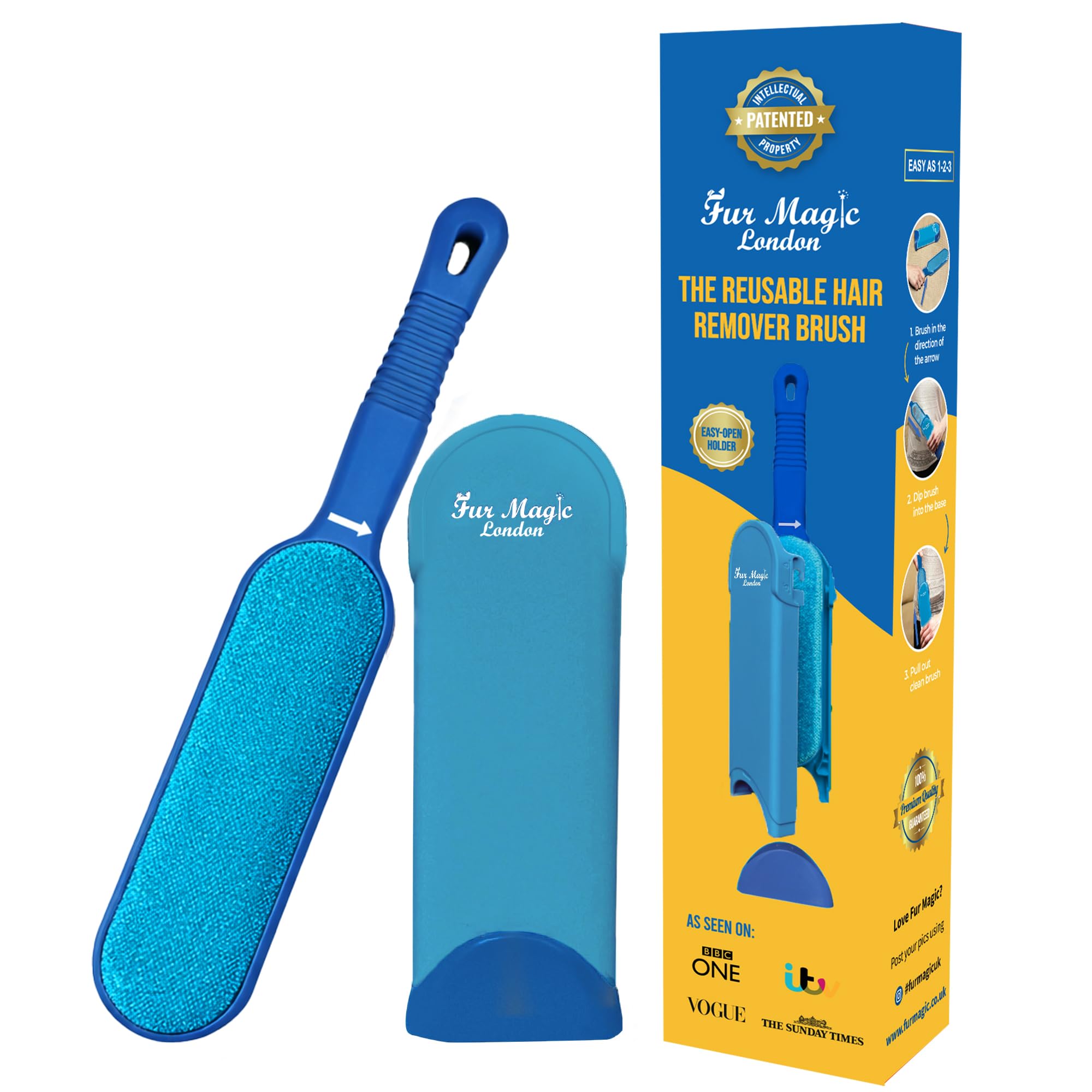 Fur Magic Pet Hair Remover Brush, Easy Open Self-Cleaning Base, Dogs & Cats