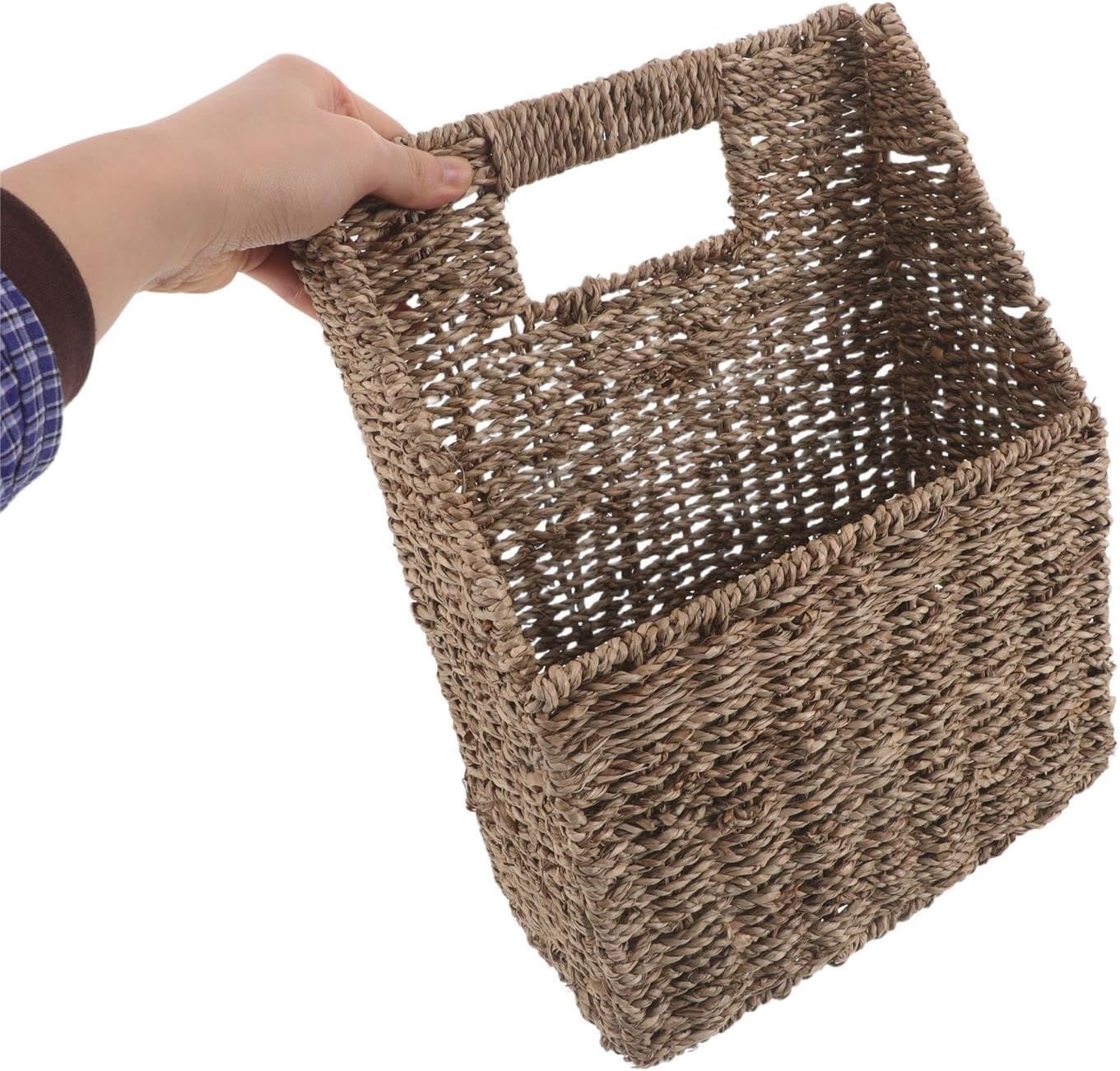 Boho Magazine Basket: Handwoven Grass Storage Bin & Organizer for Files, Books, Newspapers, Documents - Decorative Storage Box for Office, Living Room, Dorm