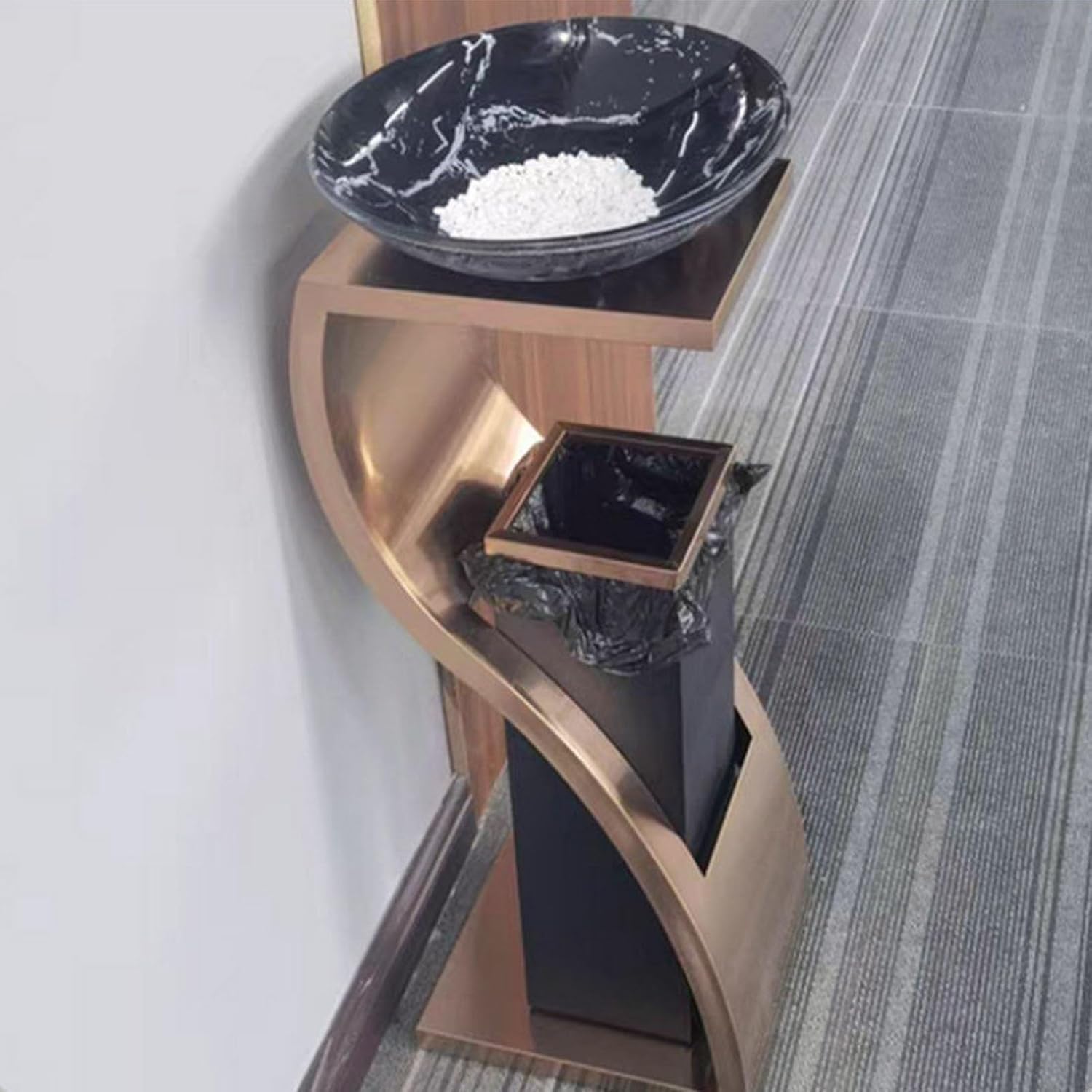 Stainless Steel Floor Standing Ashtray & Trash Can,S-Type Commercial Waste Bin with Removable Inner Barrel,for Hotel Garden(Color 2,Style 2)