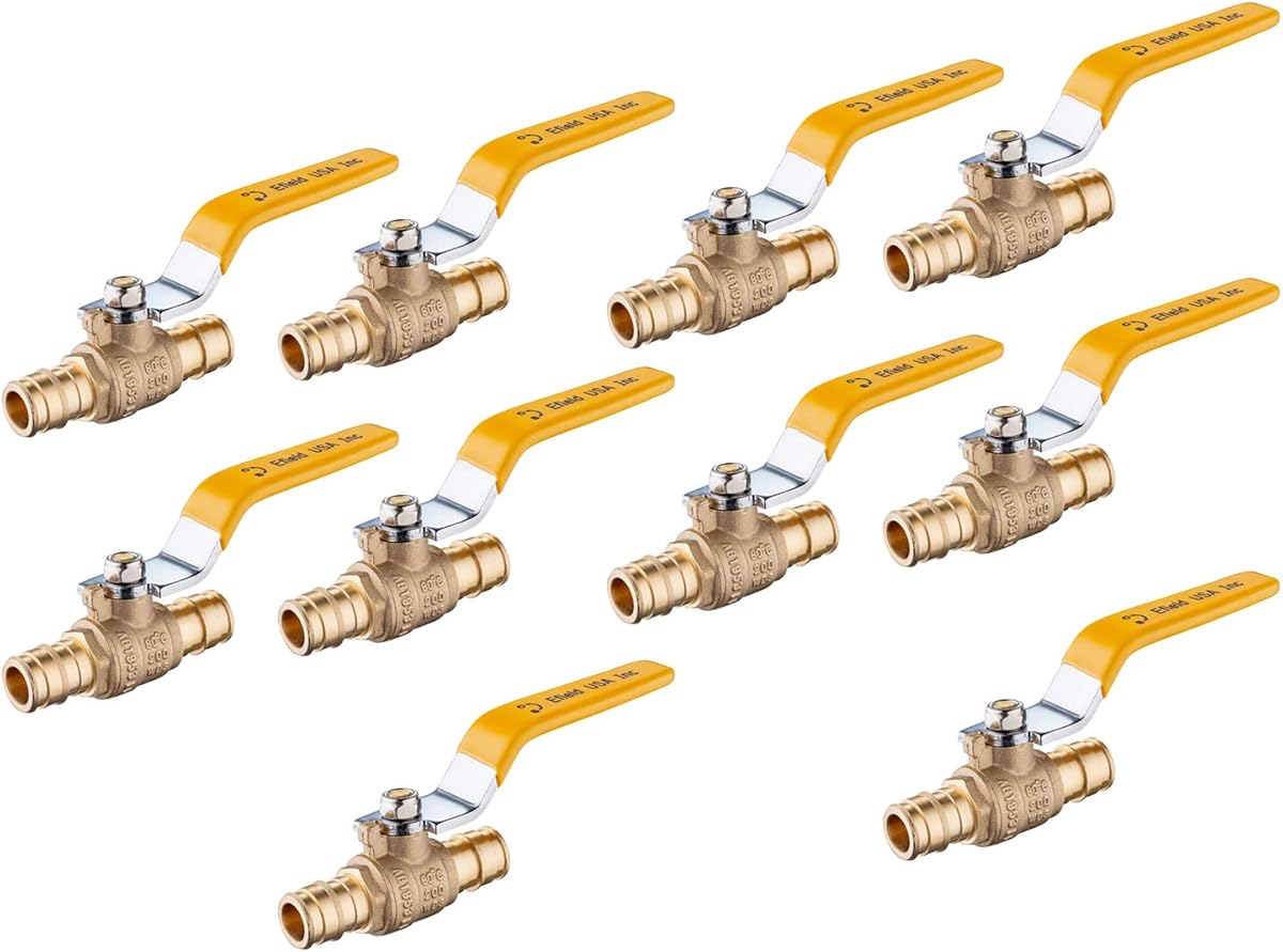 10 Pack 3/4 Inch Brass Ball Valve for Pex-A Pipe, Cold Expansion Type only for Pex-A Pipe, Yellow Level,(VALVE154)