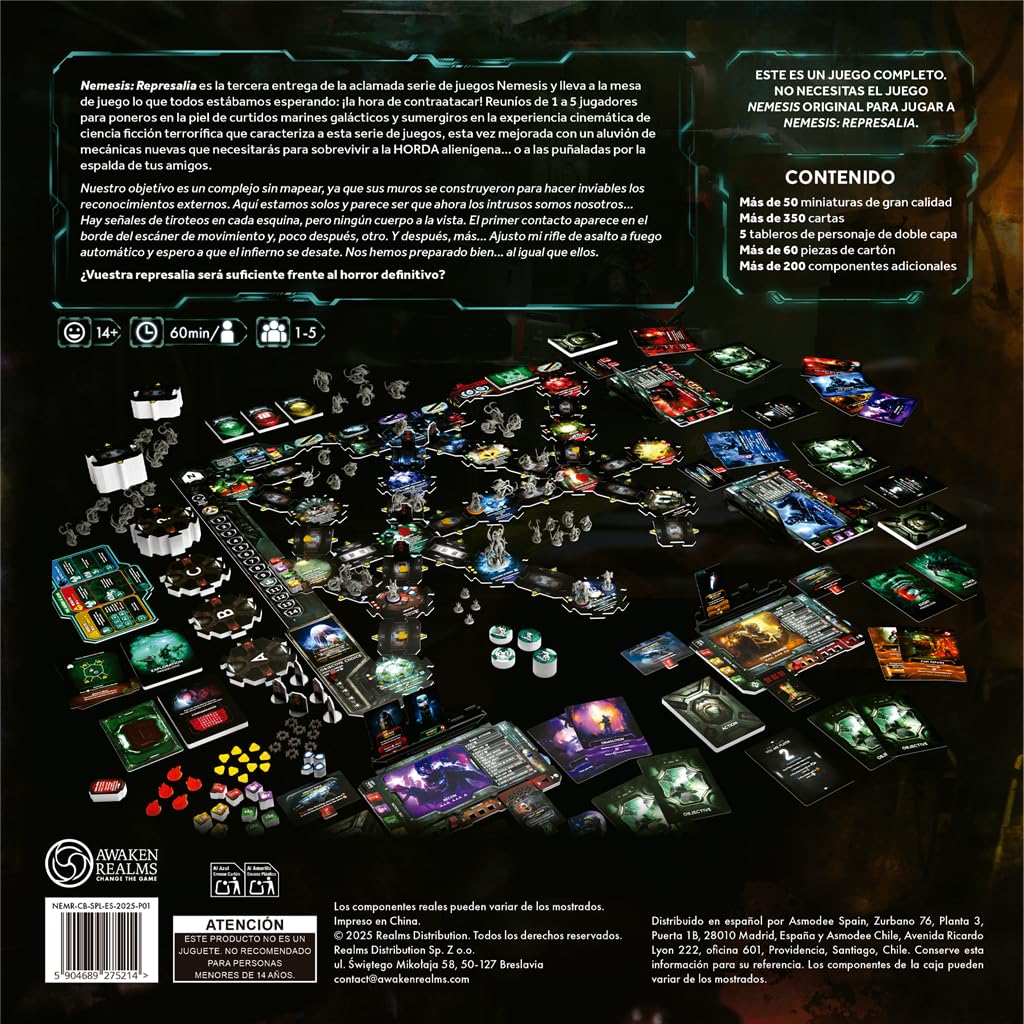 Awaken Realms Nemesis: Represalia, Juego de Mesa de Ciencia Ficción y Terror, Tercera Entrega de la Serie Nemesis, Marines contra Horda Alienígena, A Partir de 14 Años, De 1 a 5 Jugadores, Español