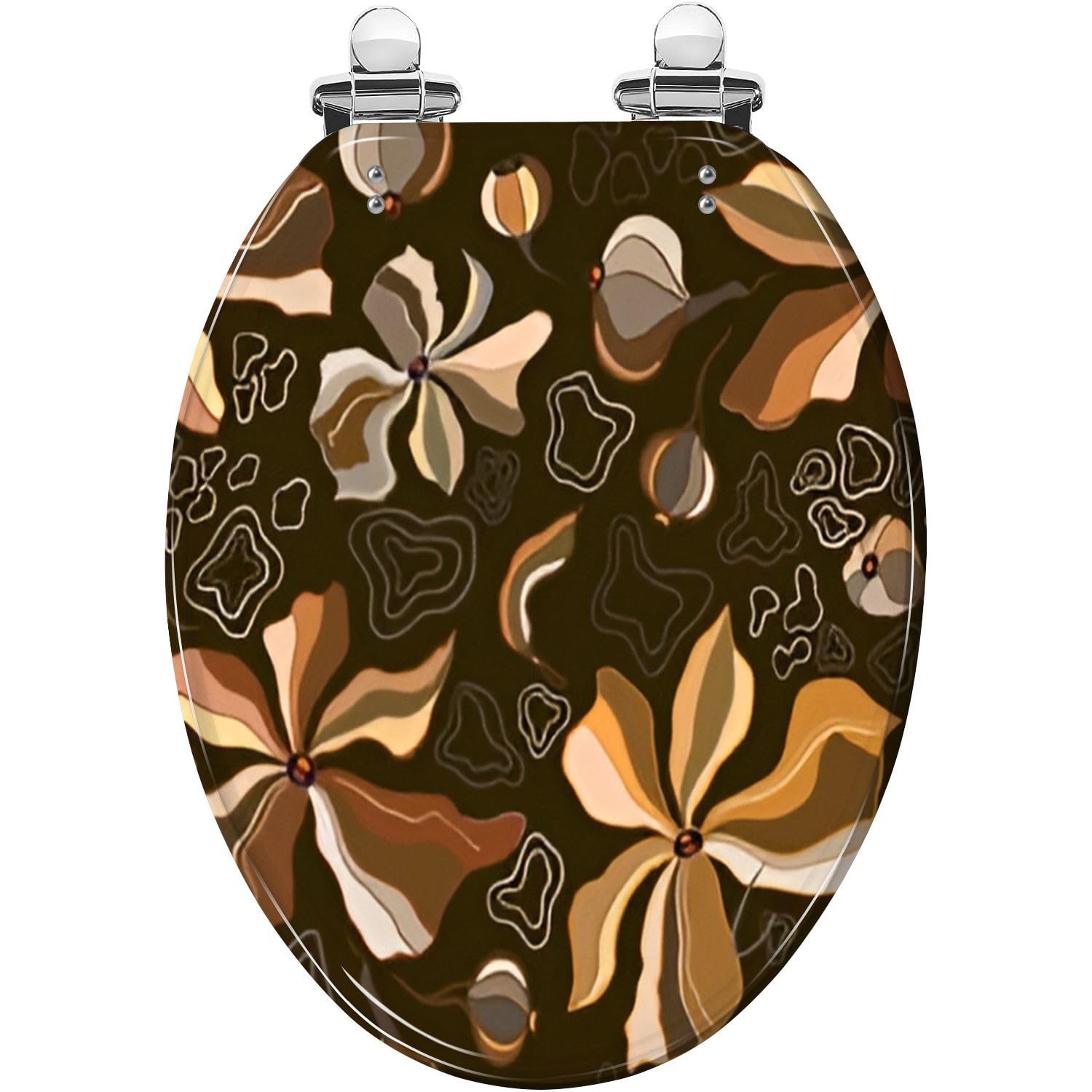Elongated Toilet Seat Marble texture seamless pattern Brown yellow gold abstract Seamless Resin Toilet Seat Slow Quiet Close with Quick-Release Hinges Toilet Seat with Cover Easy to Clean Install