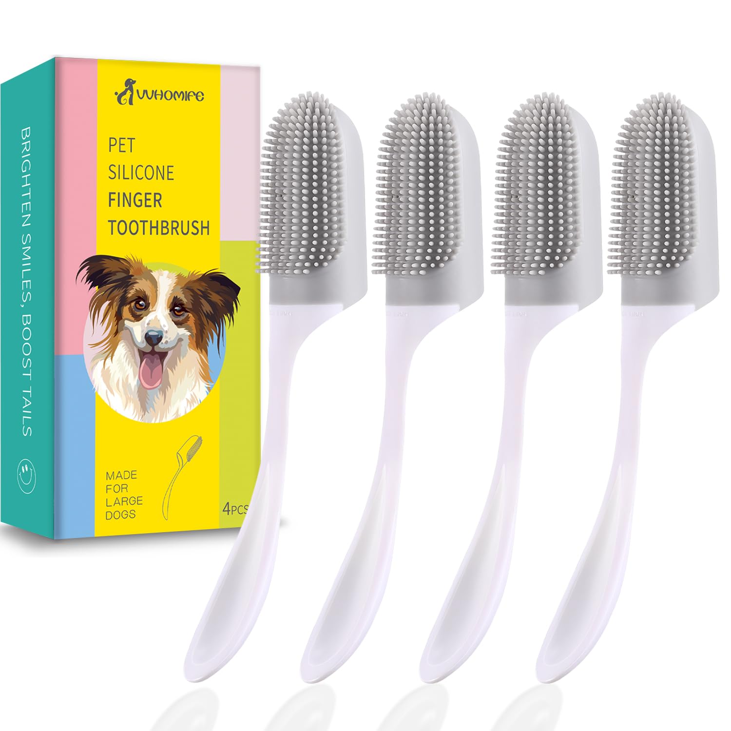 Lager Dog Finger Toothbrush, Non-slip with handle, extra-large Designed for Large Dogs. Clean Your Dog's Teeth and Prevent Bad Breath. Dog Toothbrush Finger with Soft Bristles. Gray &amp; White-4 Pcs