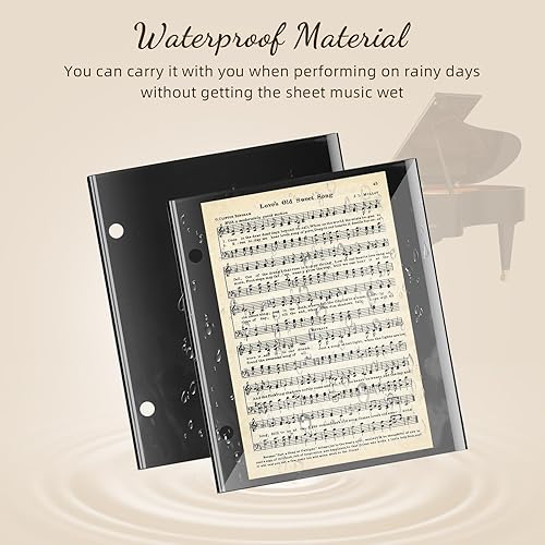 Miniatura 5 de 12 piezas de folio negro con tapa para archivos de música, archivos, hojas de 7.3 x 6.3 pulgadas, PVC impermeable, para ventana, carpeta musical con