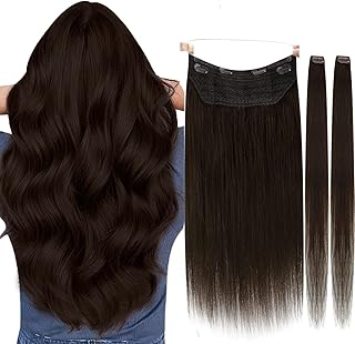 Wire Hair Extensions Human Hair, Ugeat 14 Inch Dark Brown Wire Weft Human Hair Extensions Human Hair with 2 Pieces Clip in Hair Extensions Fish Line Human Hair Extensions 80 Grams