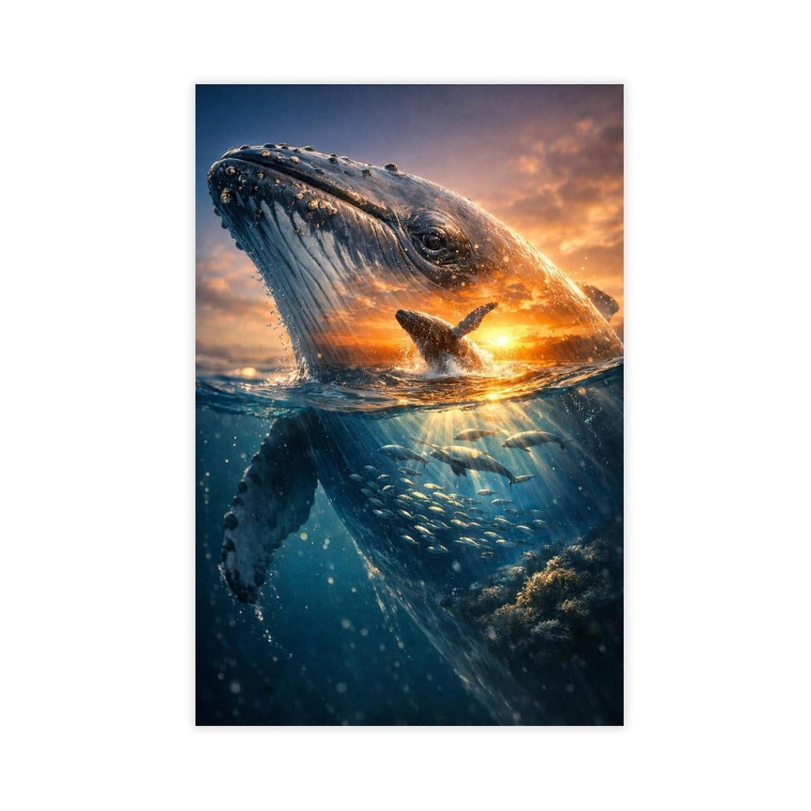 Jfecth Unframe-Style Whale Sunset Poster Canvas Poster For Living Room Decor Gift