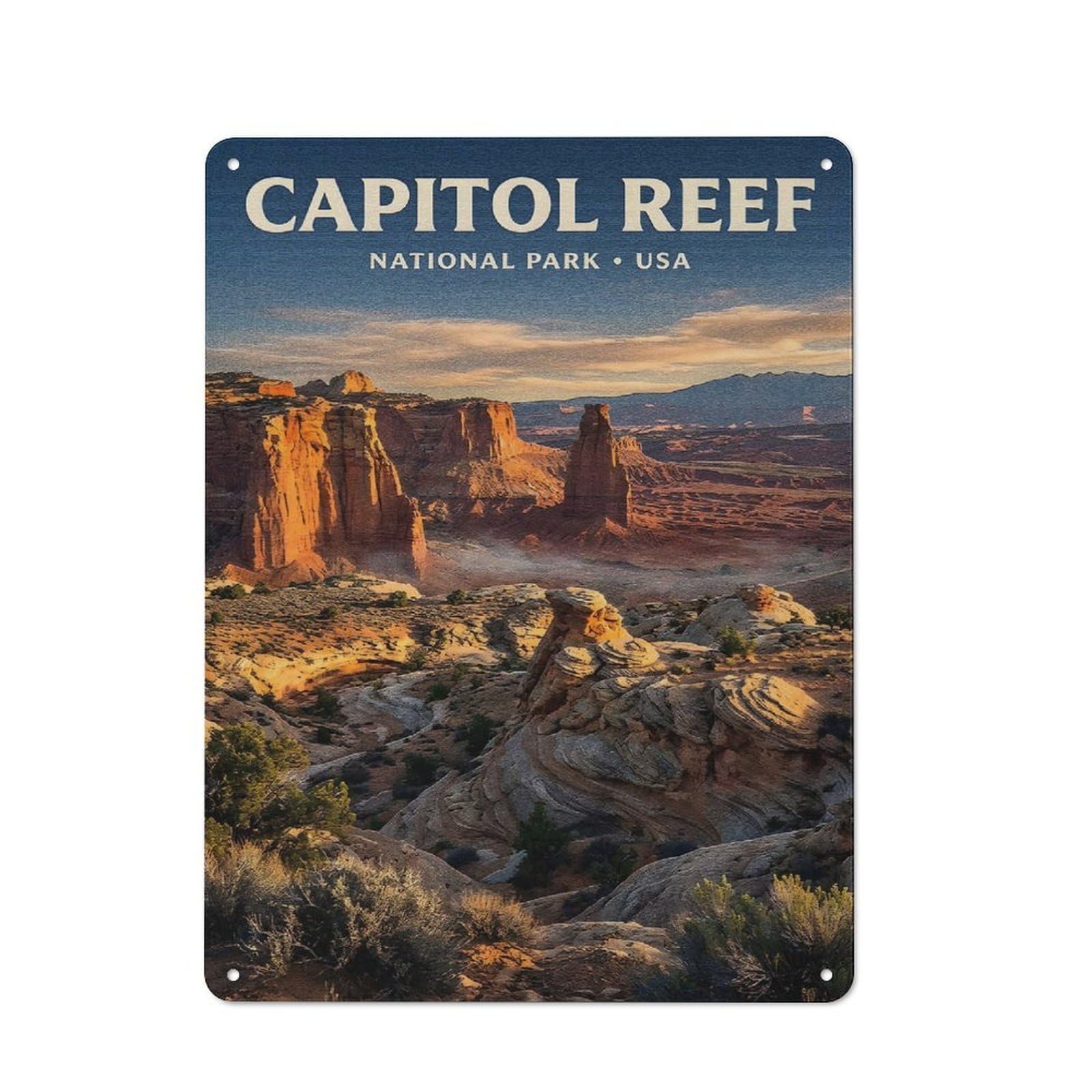 Junmoney Style-7 Modern Retro Decorative Metal Plaque 40X30cm Featuring Capitol Reef National Park, Loft Wall Plaque For Flat, Bar, Studio Or Gallery Wall