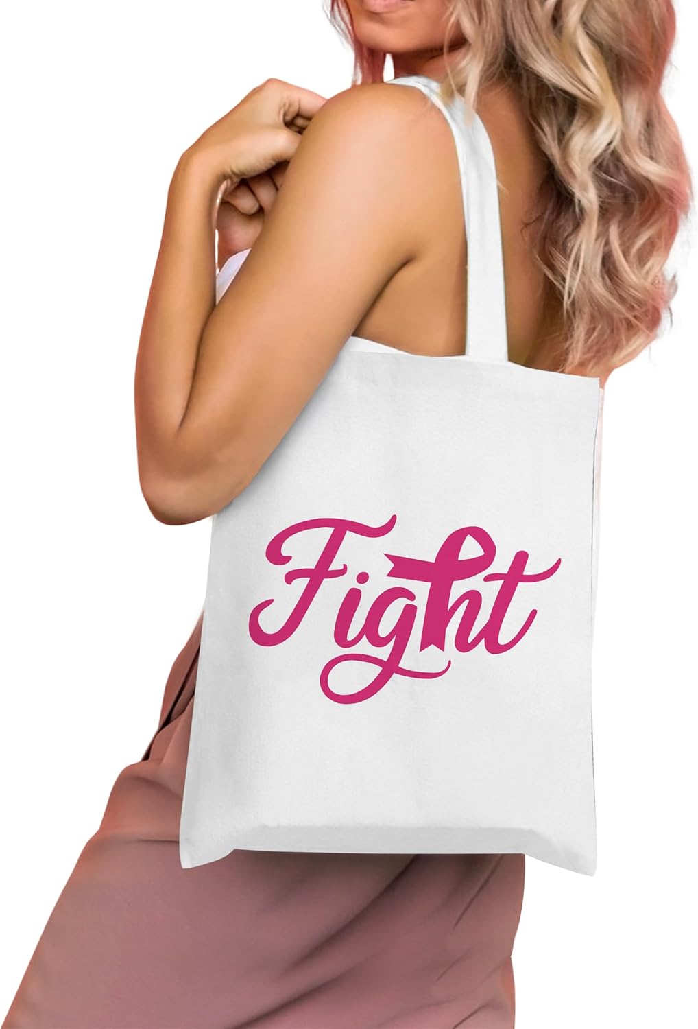 6 Pcs Breast Cancer Awareness Canvas Tote Bag Fight Gift Set Breast Cancers Gifts for Women Chemo Patients Large