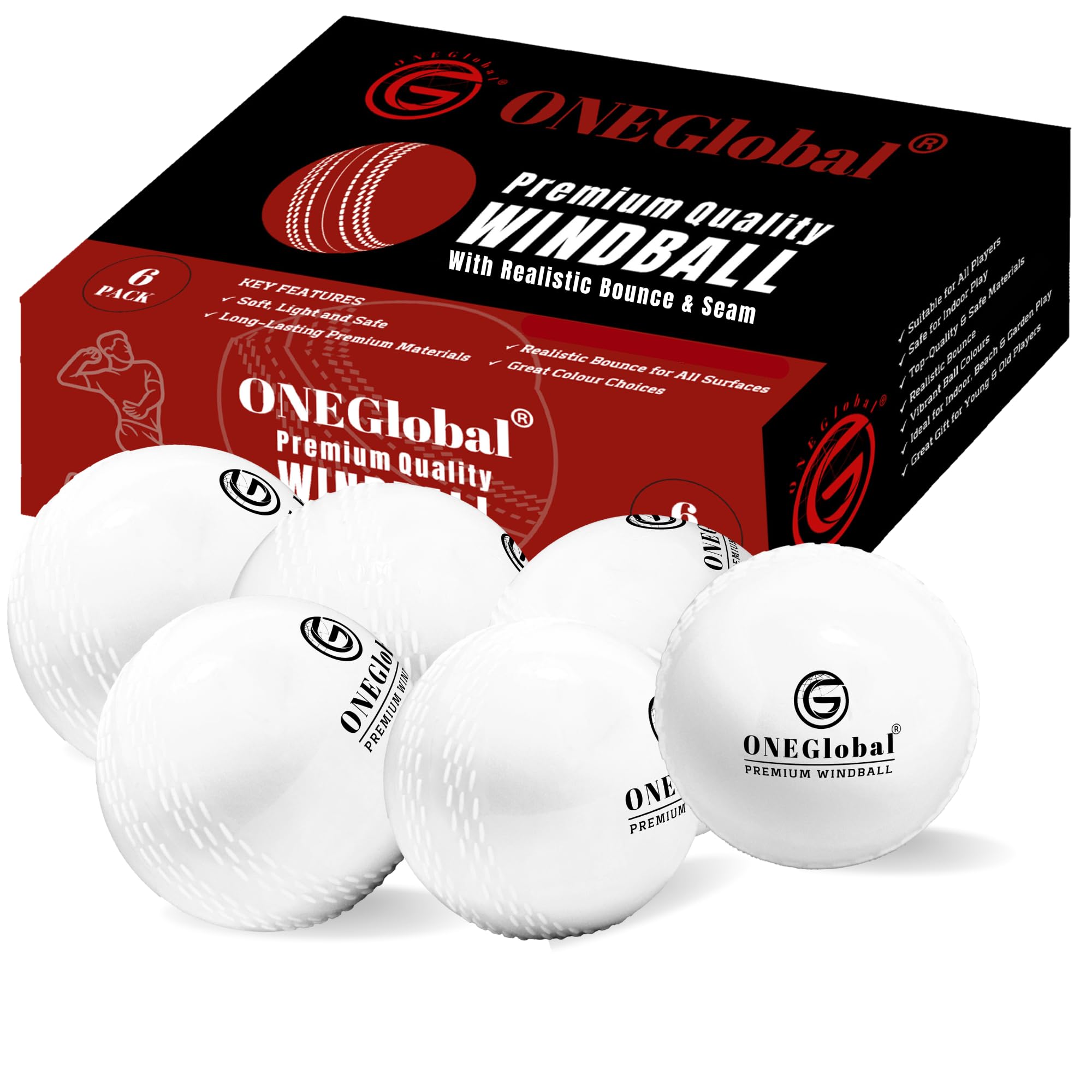 ONEGlobal Palla da cricket morbida di alta qualità, materiali durevoli, cuciture colorate realistiche, vero rimbalzo e altalena, palline da cricket per allenamento all'aperto e al chiuso, allenamento