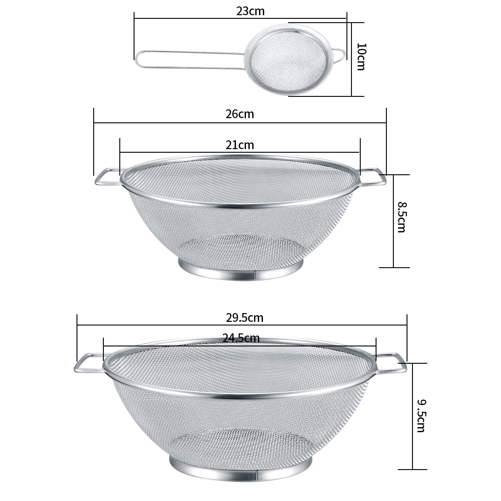 Set 2 Setacci In Acciaio Inox - Colino Pasta E Verdura Ø22.5 Cm, Doppio Manico, Microforato - Foto 6