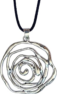 ASTER ALHELÍ Lange Damenkette mit Spiralen Anhänger in silberfarbener Optik und schwarzem Velourslederband – Handgefertigter Schmuck mit Symbolik – Geschenkidee für Frauen (Silber)