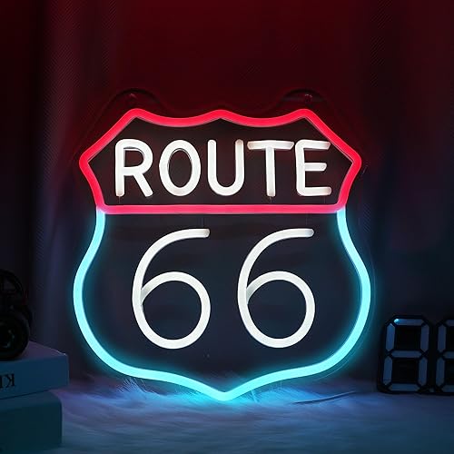 Miniatura 2 de Route 66 - Letrero de neón con luz LED, para decoración de habitación con alimentación USB, para dormitorio, sala de estar, sala de juegos, cueva de