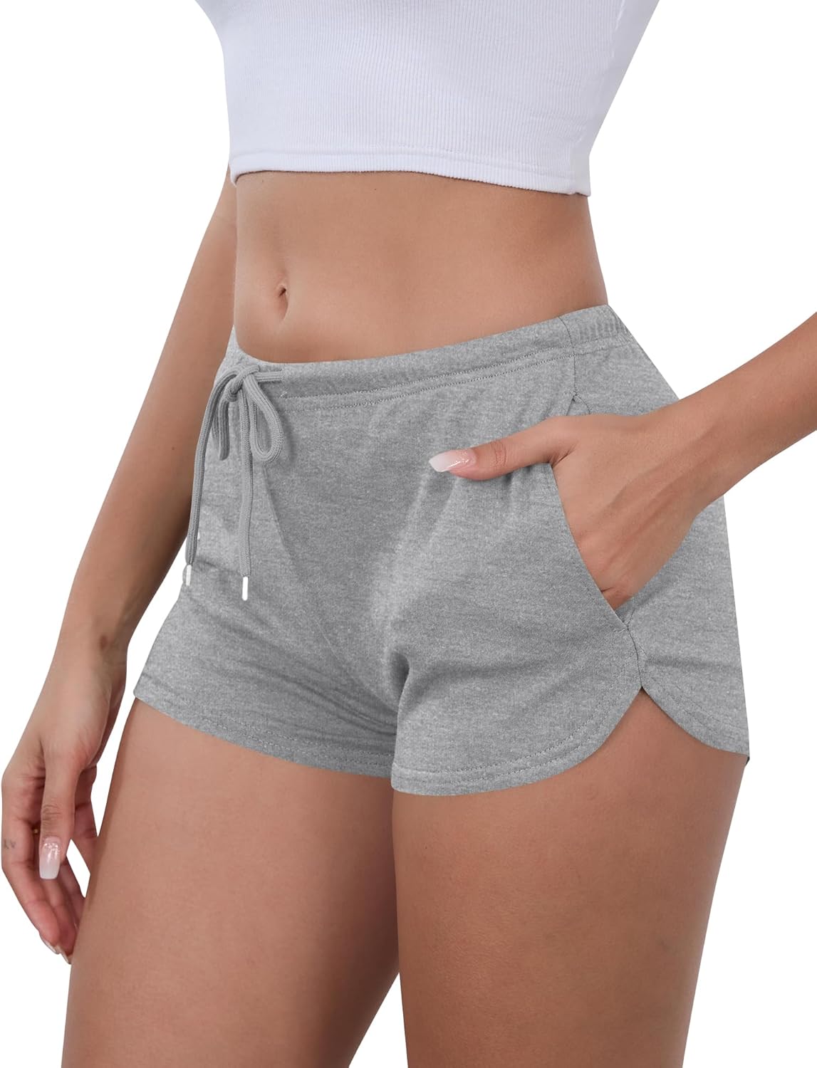 IECCP Sweat Shorts Women Comfy Workout Athletic Dolphin Shorts Low Rise Lounge Pajama Mini Shorts with Drawstring and Pockets - Image 3