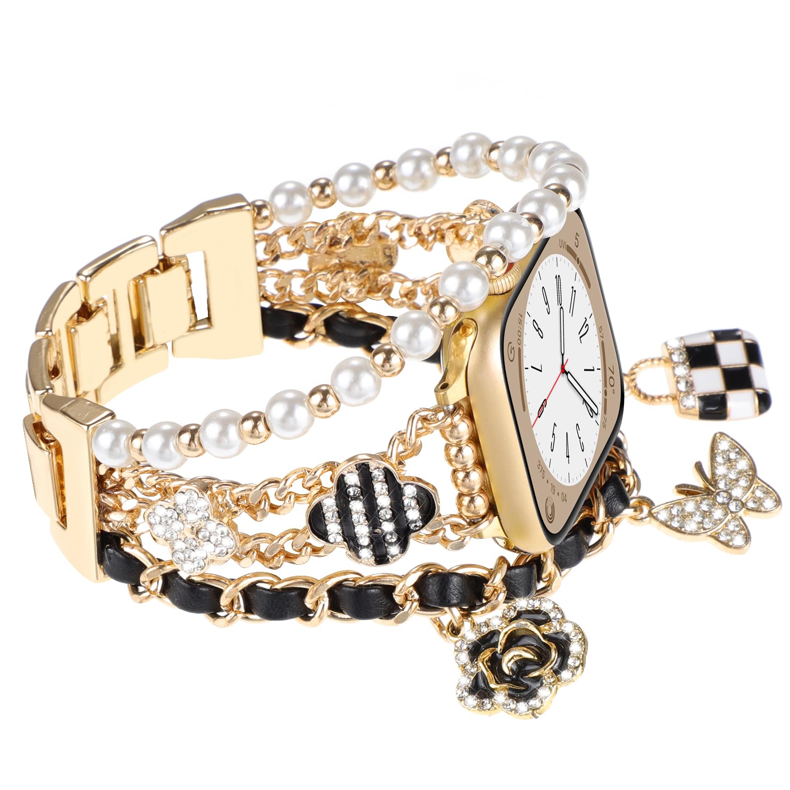 Metal Wristband Compatible with Apple Watch Band 38mm 40mm 41mm 42mm 44mm 45mm 46mm 49mm Women, Stylish Bling Jewelry Bracelet Dressy Charm Chain