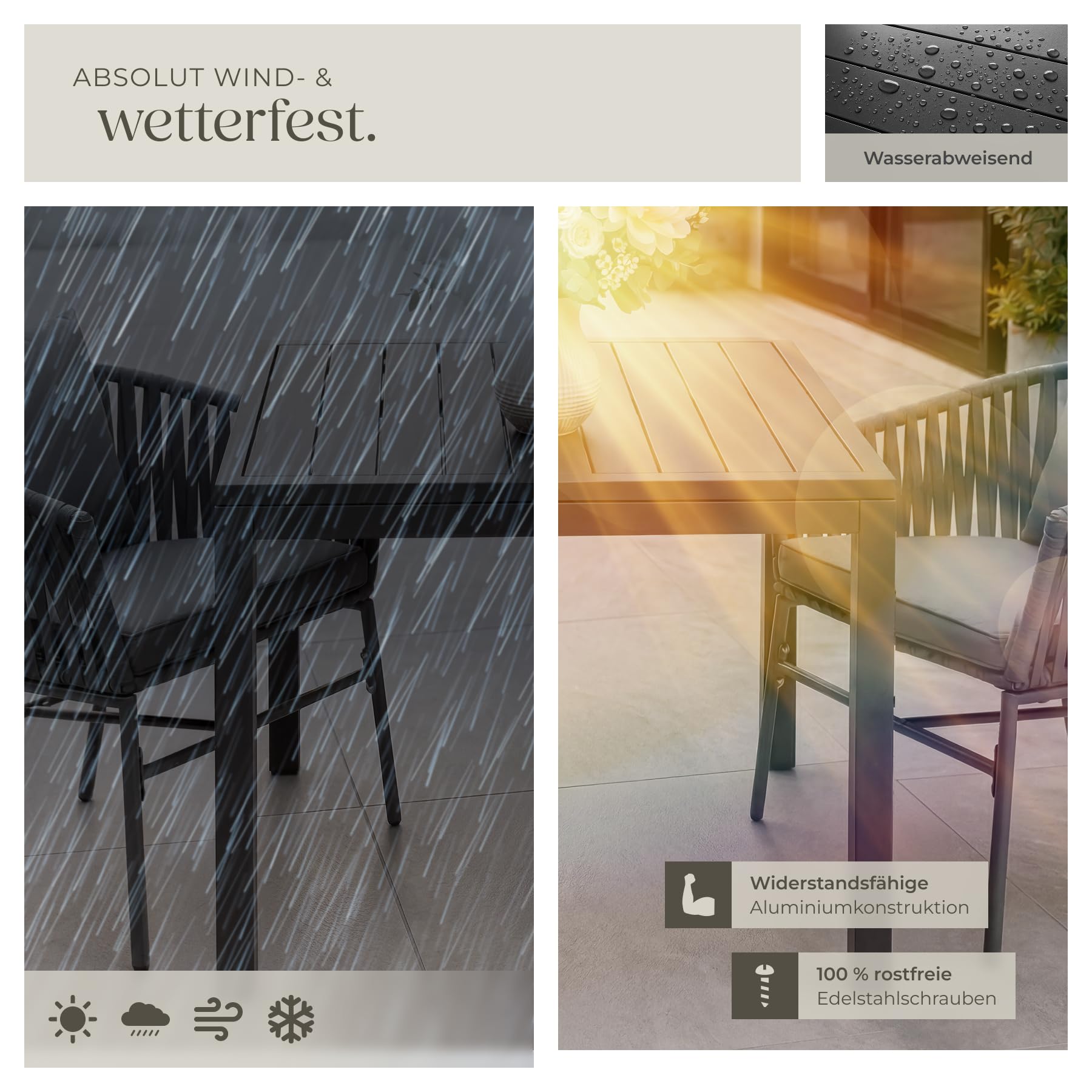 TecTake® Aluminium Gartentisch, ausziehbar für 4–6 Personen, 80–160 x 80 x 75 cm, wetterfest, Gartenmöbel Tisch Aluminium, UV-beständiger Outdoor Tisch mit Lamellenoberfläche, höhenverstellbare Füße
