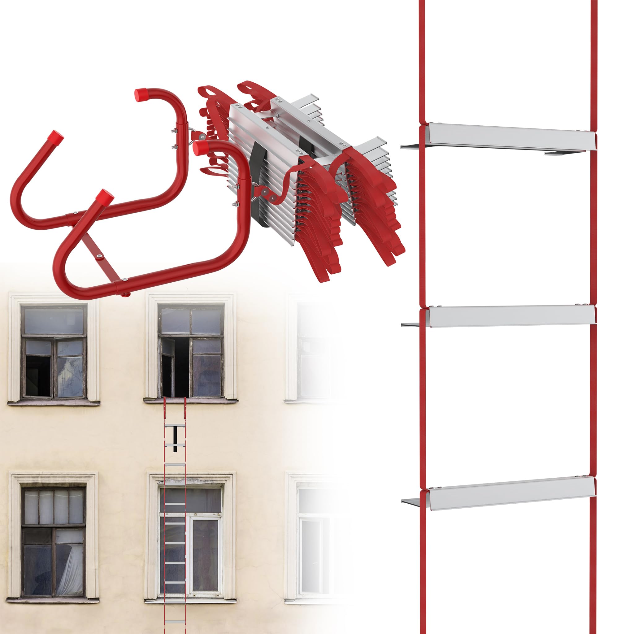 XMTECH escalera de cuerda de aluminio 15 m con gancho para emergencias