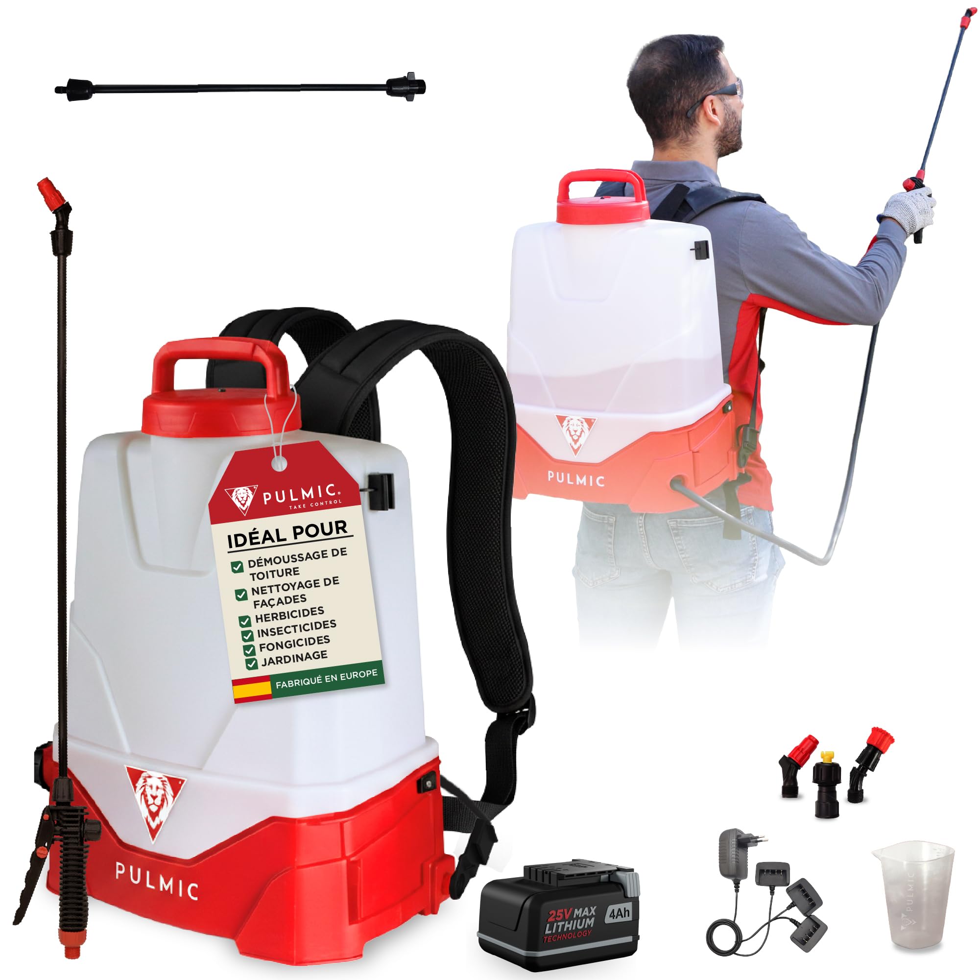 PULMIC Pegasus 15L Pulvérisateur Électrique à Dos avec Batterie Lithium 25V Max, Pulvérisateur Dorsal Jardin Agricole, Jusqu’à 15h d’Autonomie, 3 Vitesses, 3 Buses