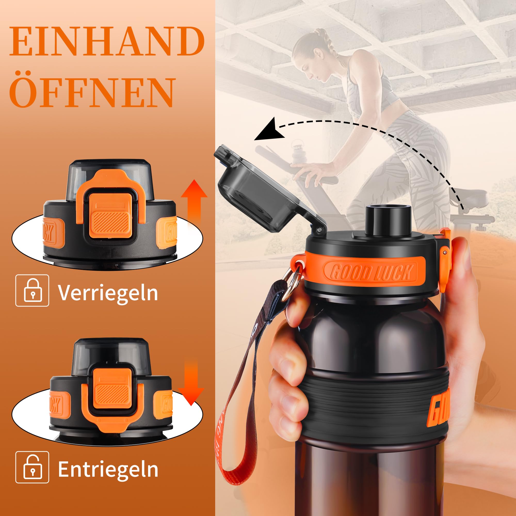 YC Kitchen Borraccia Sportiva Motivazionale 1L - Borraccia 1 litro, Bottiglia d'acqua Sportiva con paglia e trasporto cinghia