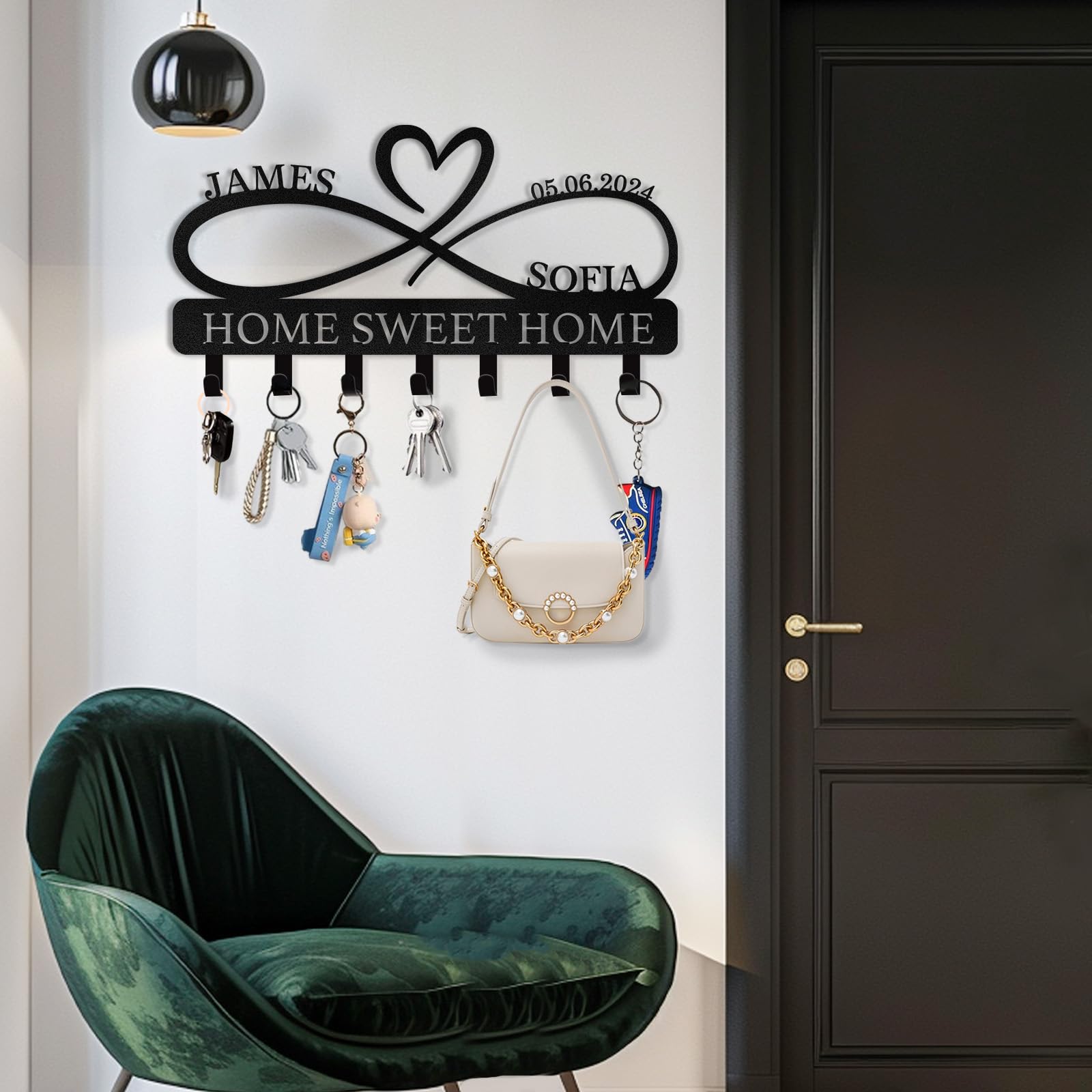 Porte-clés Mural Métal Avec Lettre S – Monogramme Personnalisable – Crochet Clés Et Porte-manteau – Cadeau Mariage, Anniversaire