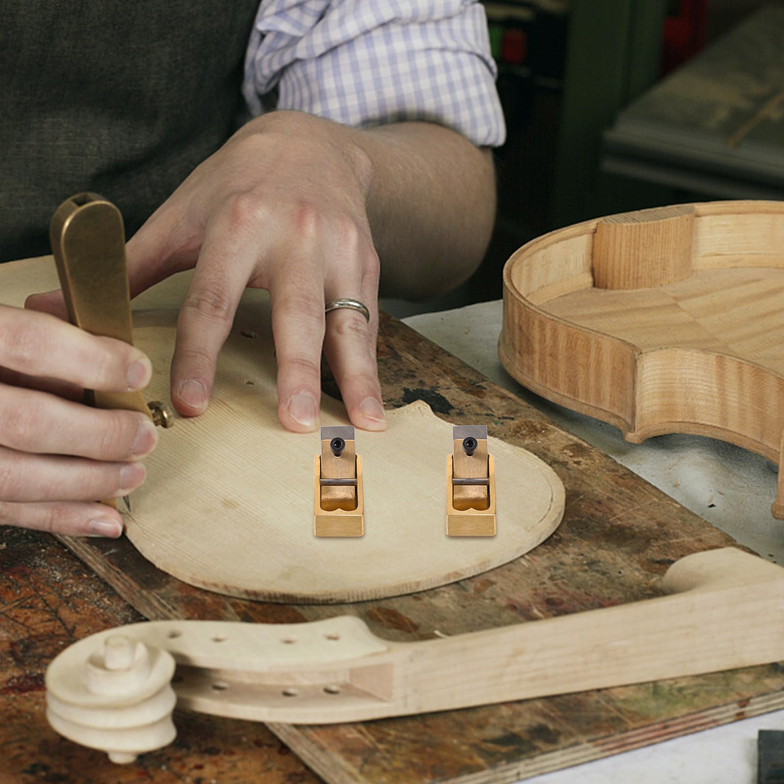 Pialla Manuale per Liuteria in Ottone e Acciaio Alta Lucentezza, Utensile Artigianale per Violino e Strumenti in Legno, Compatta per Lavorazioni di Precisione