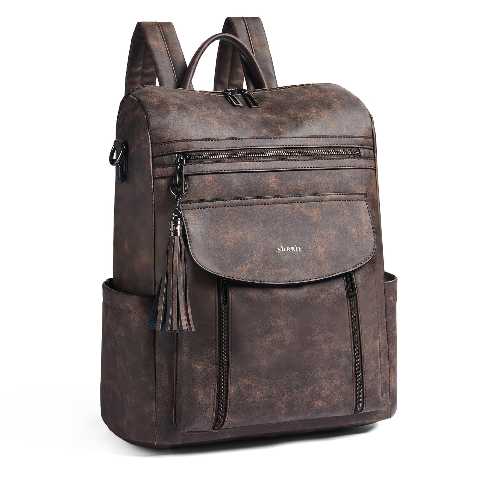 Shrrie Laptop-Rucksack für Damen, 15,6 Zoll Reise-Rucksack aus Leder, Handgepäck-Rucksack Computertasche wasserabweisend für College Business Arbeit Freizeit Tagesrucksack