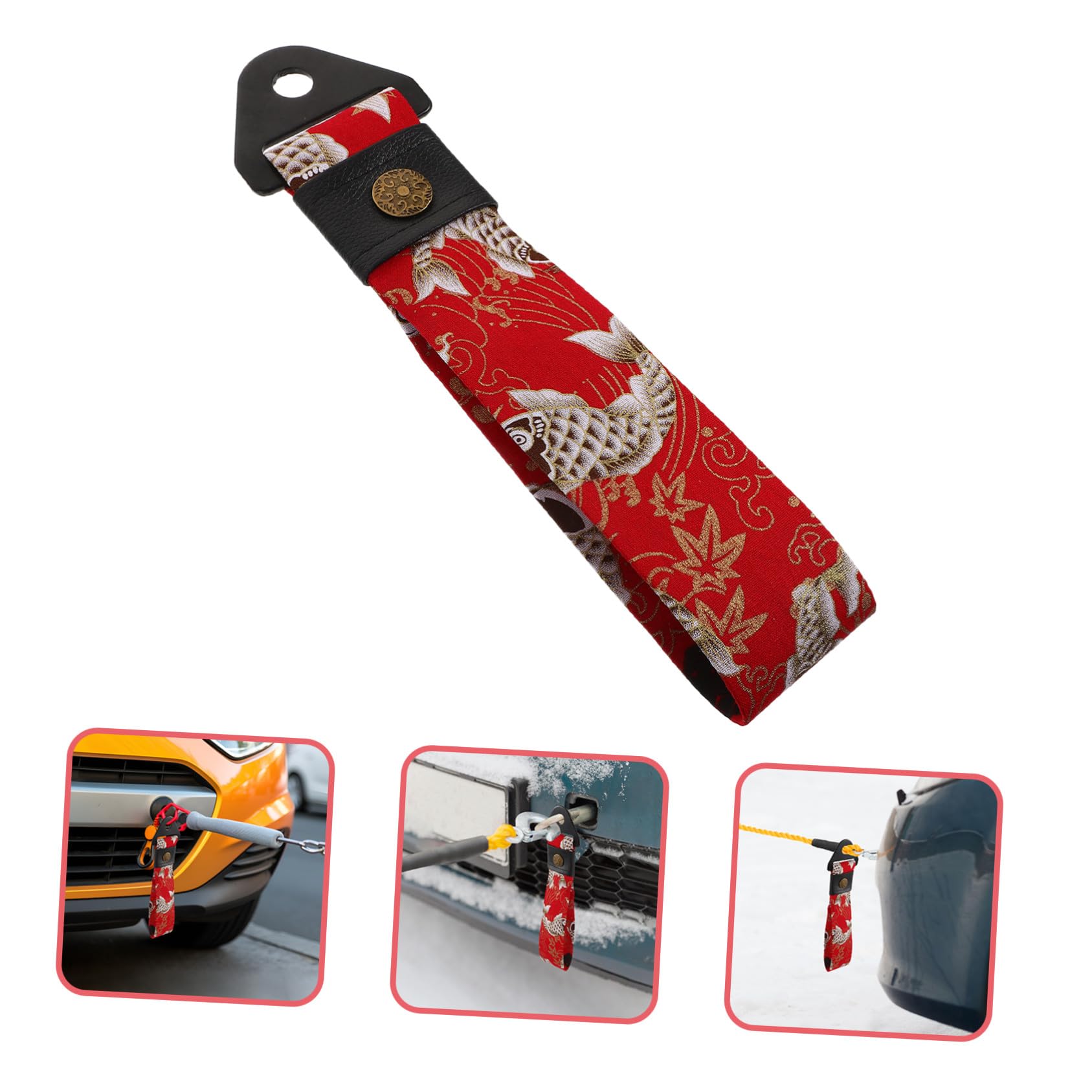 Crochet de Remorquage Décoratif pour Voiture Style Japonais Rouge Koi Anneau Traction Légère et Unique Accessoire Esthétique pour Pare-Chocs