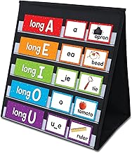 Tabletop Pocket Chart for Classroom or Home,Small Double Sided Stand Pocket Chart – Fits Standard 3” Sentence Strips and Cards (Black)