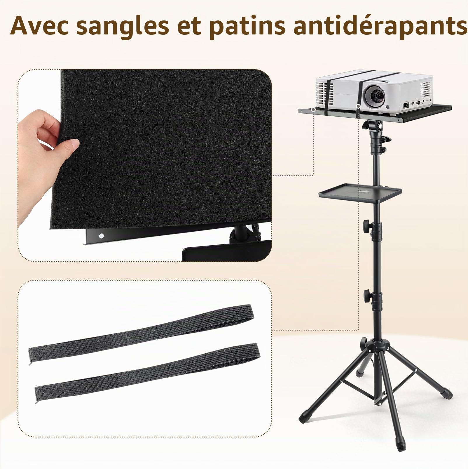 Support Vidéoprojecteur Double Plateau Réglable 70-135 cm 10 kg Charge