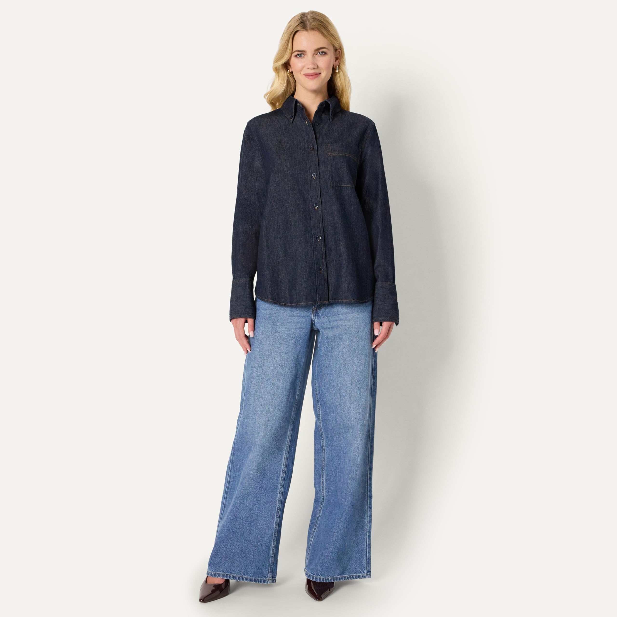 Amazon Essentials Chemise Boutonnée en Denim, Coupe Surdimensionnée Femme