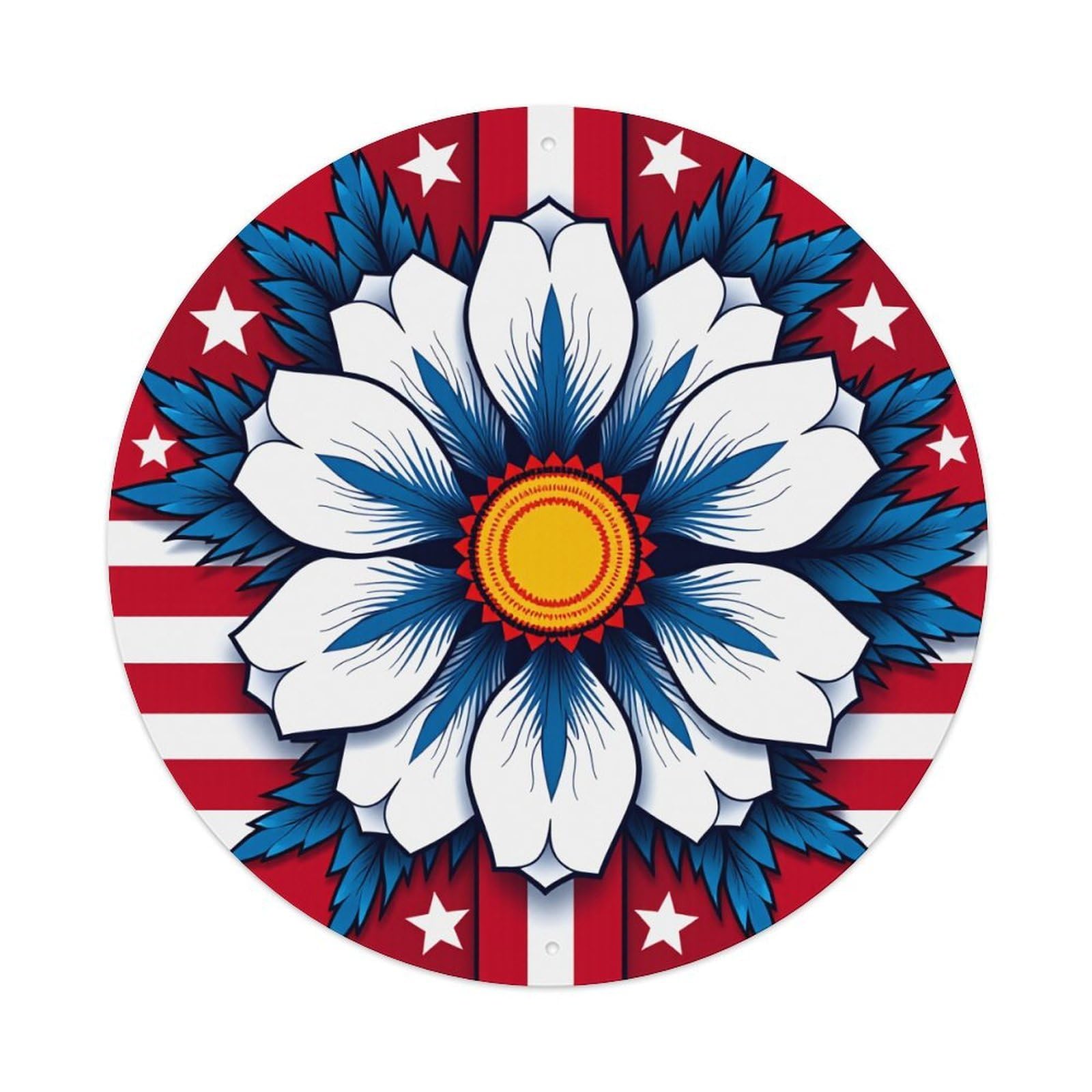 American Flag Flower Design Pattern Metal Tin Sign Plaque